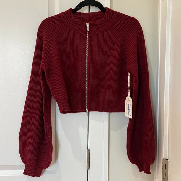 Red/Burgundy Crop Zip Sweater - Picture 1 of 5